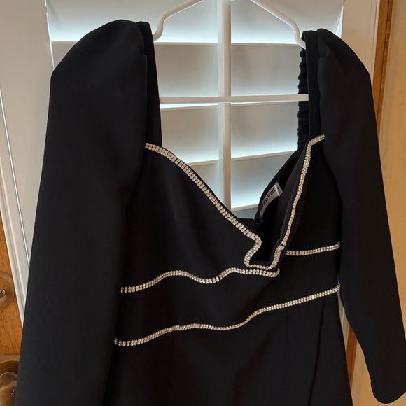 Self Portrait Black Crepe Diamante Detail Mini Dress, Size 8 - Picture 9 of 13